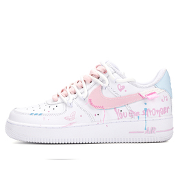 Nike Кроссовки Air Force 1 с низким верхом для скейтборда, устойчивые к истиранию, унисекс, белые, синие, розовые cw2288-111（team1225-粉雾精灵） | white blue pink
