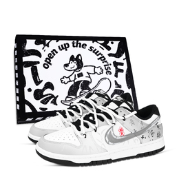 Nike Кроссовки для скейтбординга Dunk Bamboo And Language, устойчивые к истиранию, низкие, унисекс, черные, белые, красные hf5441-100（team971-竹与语黑鞋盒） | black white red