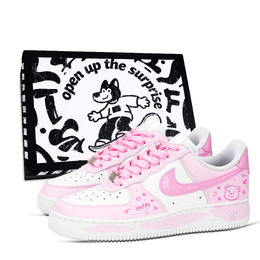 Nike Кроссовки Air Force 1 Star Love Bear Graffiti, износостойкие, низкие, для скейтбординга, унисекс, розовые, белые dd8959-100（team971-星爱熊涂黑鞋盒） | pink white