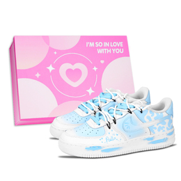 Nike Кроссовки Air Force 1 Air Force 1, износостойкие, с низким верхом, для скейтбординга, унисекс, синие dd8959-100（team883-纹绘艺术粉鞋盒） | blue