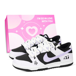 Nike Кроссовки для скейтбординга Dunk Panda, Dai Tuan Che Chun, износостойкие, низкие, унисекс, черные, белые, фиолетовые hf5441-100（team971- 黛团啃春粉鞋盒） | black purple white