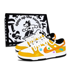 Nike Кроссовки для скейтбординга Dunk Black White, ослепительного цвета, с симпатичной краской, устойчивые к истиранию, нескользящие, унисекс dd1391-100（team883-炫彩萌涂黑鞋盒） | orange