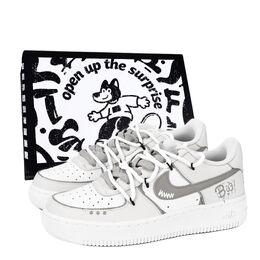 Nike Кроссовки Air Force 1 Graffiti Bubbles, устойчивые к истиранию, низкие, для скейтбординга, унисекс, серо-белые dd8959-100（team883-涂鸦泡泡鞋盒） | gray white
