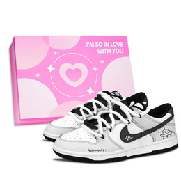 Nike Кроссовки для скейтбординга Dunk Black White, Yiji Graffiti, износостойкие, низкие, унисекс, черные, серые dd1391-100（team883-宇迹涂鸦粉鞋盒） | black gray