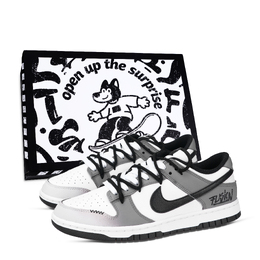 Nike Кроссовки для скейтбординга Dunk Paisley Shoe Box, устойчивые к истиранию, унисекс, белые, серые, черные hf5441-100（team971-腰果花鞋盒） | white gray black