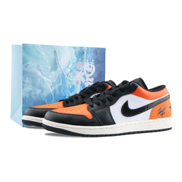 Jordan Баскетбольные кроссовки Air 1 Vintage, унисекс, низкие, черные/белые/оранжевые 553558-081（team626-黑橙狼爪） | black white orange (special shopping bag)
