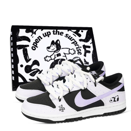 Nike Кроссовки для скейтбординга Dunk Black White, Dai Tuan Cheun Chun, износостойкие, низкие, унисекс, фиолетово-белые hf5441-100（team971- 黛团啃春鞋盒） | purple white