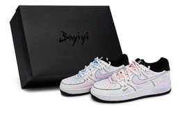 Nike Кроссовки для скейтбординга Air Force 1 женские, низкие, черные/белые/розовые/синие ib6543-101(team80-女款缤纷绘星s-box) | white pink blue