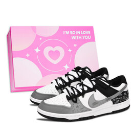 Nike Кроссовки для скейтбординга Dunk Black White, Street Letter, износостойкие, серые, унисекс dd1391-100（team883-街头字母粉鞋盒） | gray