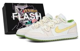 Jordan Кроссовки Air 1 Evening Lime Box в комплекте. Низкие, для скейтбординга. Унисекс. Белые, розовые, желтые hf4823-100(team1086-男女款晚柠sbox) | white pink yellow