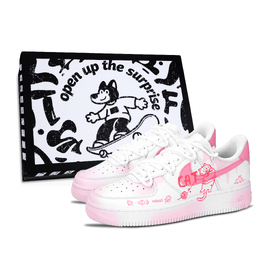 Nike Кроссовки Air Force 1 Cute Hunting Party Black Shoe Box, износостойкие, низкие, для скейтбординга, унисекс, розовые dd8959-100（team883-萌狩派对黑鞋盒） | pink