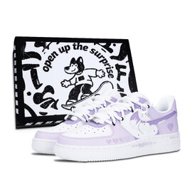 Nike Кроссовки Air Force 1 Air Force 1, Heart Pixel, износостойкие, низкие, для скейтбординга, унисекс, фиолетовые dd8959-100（team883- 爱心像素黑鞋盒） | purple