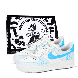 Nike Кроссовки Air Force 1 Bubble Whale, симпатичные, износостойкие, низкие, для скейтбординга, унисекс, сине-белые dd8959-100（team971-泡影鲸萌鞋盒） | blue white