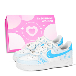 Nike Кроссовки Air Force 1 Bubble Whale, симпатичные, износостойкие, низкие, для скейтбординга, унисекс, синие, белые dd8959-100（team971-泡影鲸萌粉鞋盒） | blue white