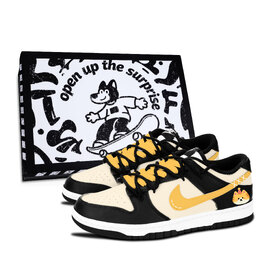 Nike Кроссовки для скейтбординга Dunk Black White, Meow Yellow Companion с антиабразивным покрытием, унисекс dd1391-100（team883-喵黄趣伴黑鞋盒） | yellow