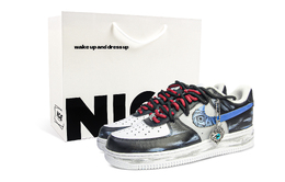 Nike Низкие кроссовки для скейтбординга Air Force 1, устойчивые к истиранию, унисекс, черно-синие cw2288-111（team1110-魔幻双瞳s-box） | black blue