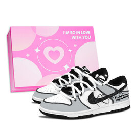 Nike Кроссовки для скейтбординга Dunk Black White, Gray Electric Shadow Pink Shoe Box, устойчивые к истиранию, серо-черные, унисекс dd1391-100（team883-灰电狂影粉鞋盒） | gray black
