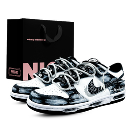 Nike Кроссовки для скейтбординга Dunk, устойчивые к истиранию, низкие, унисекс, черные, белые dd1391-100(team1053-幻墨凌风box) | black white