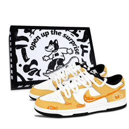 Nike Кроссовки для скейтбординга Dunk Black White, Meow Fish Fun, устойчивые к истиранию, низкие, унисекс, желтые dd1391-100（team883-喵鱼趣游黑鞋盒） | orange yellow