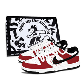 Nike Кроссовки для скейтбординга Dunk Black White, Red Mood Boat, устойчивые к истиранию, низкие, унисекс dd1391-100（team883-红心情筏黑鞋盒） | red