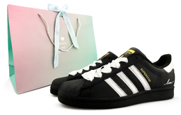 Adidas Женские низкие кроссовки для скейтбординга SUPERSTAR, устойчивые к истиранию, черные, серебристые eg4959（team1108-黑糖银翼s-box） | black silver