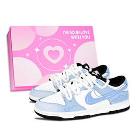 Nike Кроссовки для скейтбординга Dunk Black White, Blue Star Trace, устойчивые к истиранию, нескользящие, унисекс dd1391-100（team883-蓝宇星踪粉鞋盒） | blue