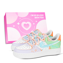 Nike Кроссовки Air Force 1 Dream Star Pink Shoe Box, устойчивые к истиранию, низкие, для скейтбординга, унисекс, фиолетовые, синие, зеленые dd8959-100（team883-梦想星途粉鞋盒） | purple blue green