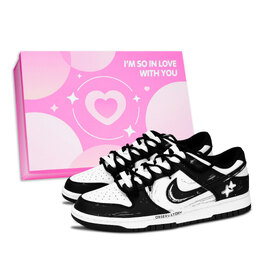 Nike Кроссовки для скейтбординга Dunk Black White, Racing Through The Wind, износостойкие, низкие, унисекс, черные dd1391-100（team883-风驰电掣粉鞋盒） | black