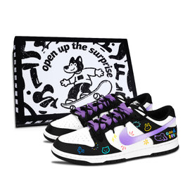 Nike Кроссовки для скейтбординга Dunk, унисекс, низкие, белые/фиолетовые/черные dd1391-100（team883-彩趣萌涂黑鞋盒） | purple