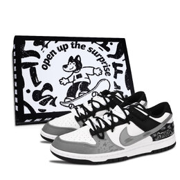 Nike Кроссовки для скейтбординга Dunk Black White, Street Letter, износостойкие, серые, унисекс dd1391-100（team883-街头字母黑鞋盒） | gray
