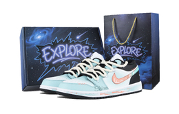 Jordan Баскетбольные кроссовки Air 1 Mint Star, износостойкие, винтажные, синие, унисекс dc0774-101（team1171-薄荷星芒-礼盒） | light blue