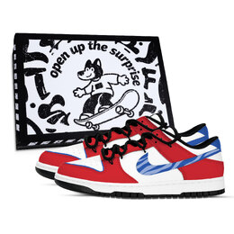 Nike Кроссовки для скейтбординга Dunk Multicolor Pattern, устойчивые к истиранию, низкие, унисекс, красные, синие, белые hf5441-100（team971-缤纷纹趣黑鞋盒） | red blue white