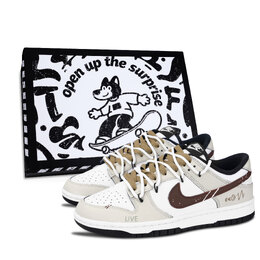 Nike Кроссовки Dunk Black White, American Reporting Black Shoe Box, износостойкие, низкие, для скейтбординга, унисекс, бежевые dd1391-100（team883-美式播报黑鞋盒） | beige