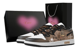 Jordan Баскетбольные кроссовки Air 1 Treasure Map, Heart Box, износостойкие, винтажные, женские, черно-коричневые dc0774-101(team773-藏宝图-爱心礼盒) | black brown