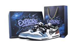 Jordan Баскетбольные кроссовки Air 1 Chill Bunny Low Top Vintage Unisex, синие, белые, коричневые dc0774-101（team1171-chill 兔-礼盒 | blue white brown