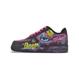 Nike Кроссовки Air Force 1 Cyber Neon, износостойкие, низкие, для скейтбординга, унисекс, черные, фиолетовые, желтые cw2288-001（team759-赛博霓虹） | black purple yellow