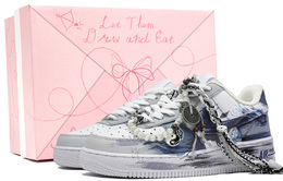 Nike Кроссовки Air Force 1 Tai Chi Dragon, Footprints Of Innovation, износостойкие, низкие, для скейтбординга, унисекс, сине-серые cw2288-111(team726-太极游龙1-sbox) | blue gray