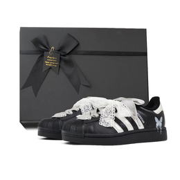 Adidas Кроссовки для скейтбординга Superstar, унисекс, низкие, черные eg4959(team384-月光蝶影box) | black silver