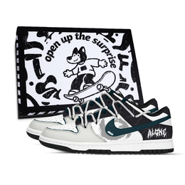 Nike Кроссовки для скейтбординга Dunk Dark Shadow Old Craft Black Shoe Box, устойчивые к истиранию, низкие, унисекс, черные, белые, зеленые hf5441-100（team971-暗影古修黑鞋盒） | black white green