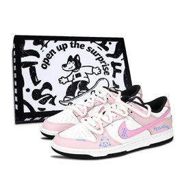 Nike Кроссовки Dunk Black White, Cute Paw Seal Black Shoe Box, износостойкие, низкие, для скейтбординга, унисекс, розовые dd1391-100（team883-萌爪印记黑鞋盒） | pink