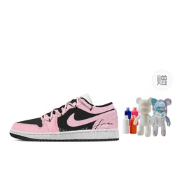 Jordan Баскетбольные кроссовки Air 1 Cherry, Fluid Bear, износостойкие, винтажные, низкие, женские, черно-розовые dc0774-101(team773-樱-流体熊) | black pink (giveaway)