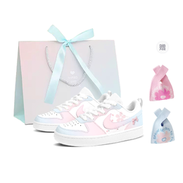 Nike Кроссовки Court Borough Low Cherry Blossom First Love с амортизацией, износостойкие, низкие, для скейтбординга, женские, розово-синие bq5448-100（team675- 樱花初恋 礼袋） | pink blue (giveaway)