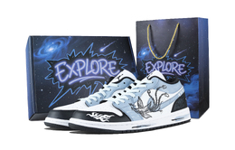 Jordan Кроссовки Air 1 Ruiyu Box Low для скейтбординга унисекс, черные, синие dc0774-101（team1171-瑞羽-礼盒） | light blue
