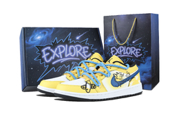 Jordan Баскетбольные кроссовки Air 1 Star Box Low Top Vintage унисекс, синие, желтые dc0774-101（team1171-星芒-礼盒） | blue yellow