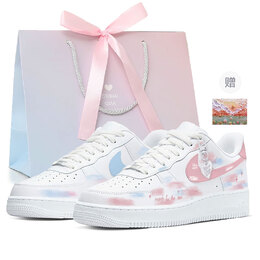 Nike Кроссовки Air Force 1 Pink Mist Sky, сумка для покупок, низкие женские скейтбордические туфли разных цветов, сине-розовые dd8959-100（team1267-粉雾漫空box） | blue pink (giveaway)