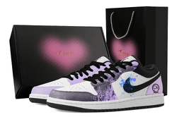 Jordan Баскетбольные кроссовки Air 1 Cute Skeleton, Heart Box, износостойкие, винтажные, низкие, женские, фиолетово-белые dc0774-101(team529-可爱骷髅-爱心礼盒) | purple white