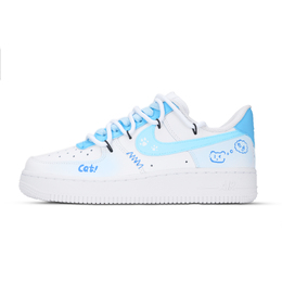 Nike Кроссовки для скейтбординга Air Force 1 Kitten Fantasy, износостойкие, низкие, женские, белые, синие dd8959-100（team1001-小猫幻想） | white blue