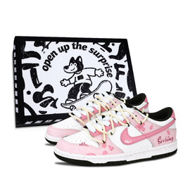 Nike Кроссовки Dunk Black White, Spring Cherry Blossom Black Shoe Box, устойчивые к истиранию, низкие, для скейтбординга, унисекс, розовые dd1391-100（team883-春日樱花黑鞋盒） | pink