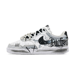 Nike Кроссовки Air Force 1 Gothic Arts с низким верхом для скейтборда, устойчивые к истиранию, унисекс, черно-белые dh2987-101（team998-哥特风格） | black white