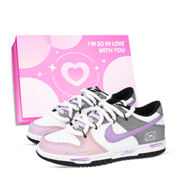 Nike Низкие износостойкие кроссовки для скейтбординга Dunk Love Letter унисекс, розовые, фиолетовые, серые, белые hf5441-100（team971-情书鞋盒） | pink purple gray white